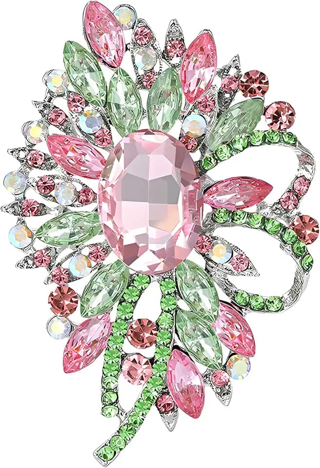 Dreuyet Rhinestone Greek Sorority Gift Brooch for Women Sparkling Dainty Paraphernalia AKA Sorority Lapel Pin Pink Green Crystal Jewelry Sisters Ladies Dress Accessory