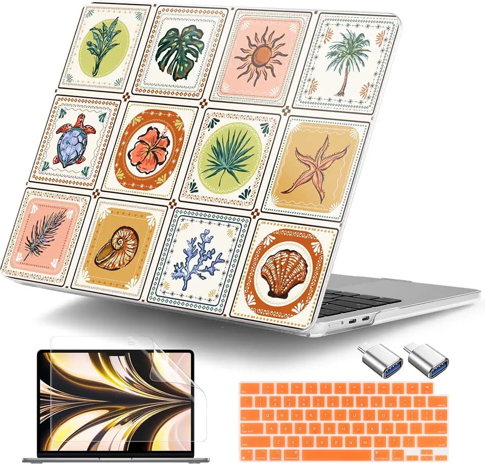 DONGKE for MacBook Air 13.6 Inch Case 2026 2025 2024-2022 A3449 A3240 A3113 A2681 M5 M4 M3 M2 Touch ID, Plastic Hard Shell & Keyboard Cover & Type C Adapter for MacBook Air 13 inch, Corals
