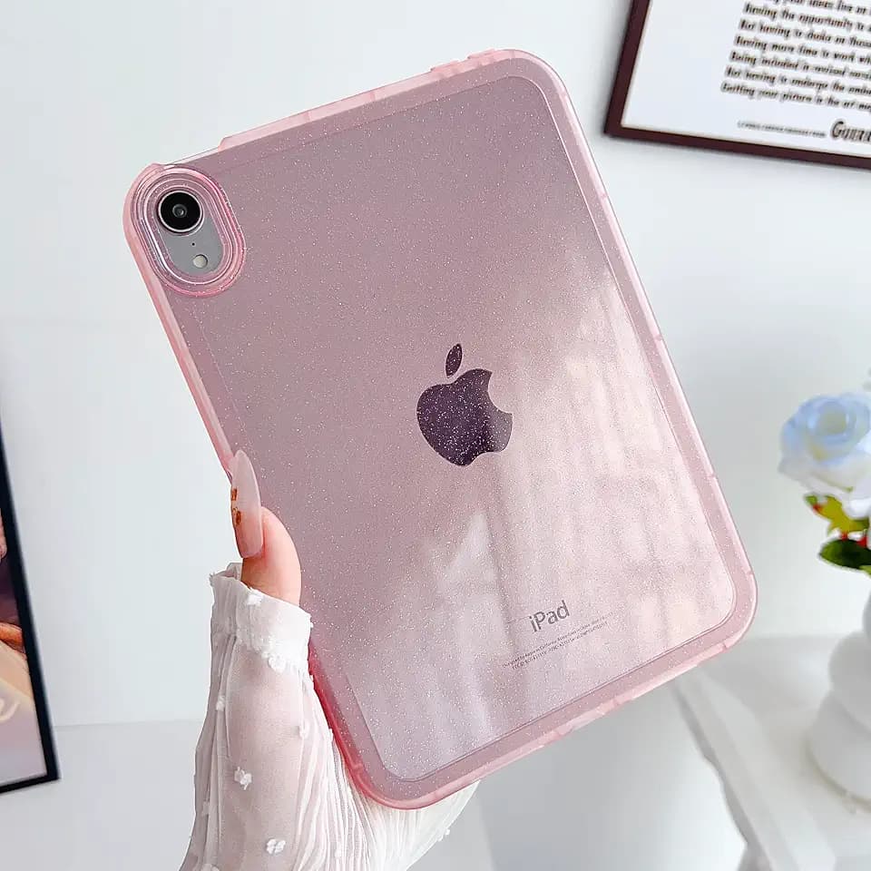 Case for iPad mini 7 (A17 Pro) 2024/ iPad mini 6 Case 2021,iPad mini 7th/6th Generation 8.3 inch, Glitter Clear Soft TPU Back Shockproof Bling Sparkly Silicone Lightweight Thin Cover, Pink