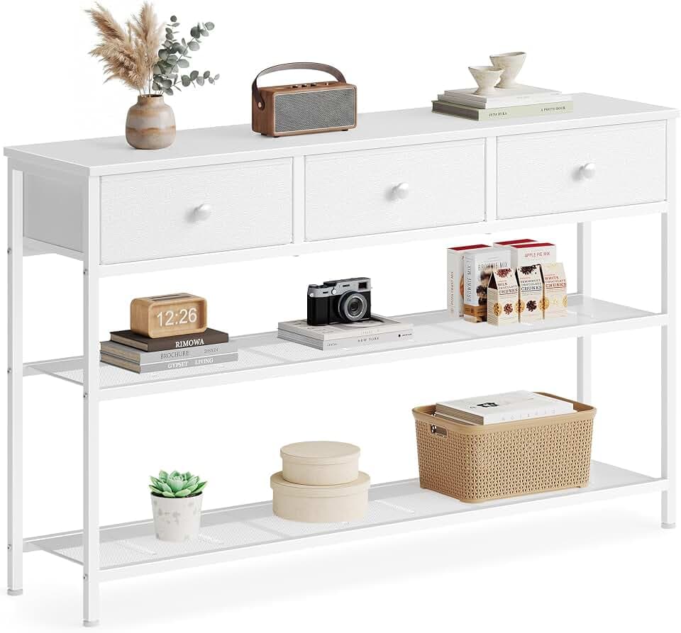 SONGMICS Console Table with 3 Fabric Drawers, Narrow Entryway Furniture