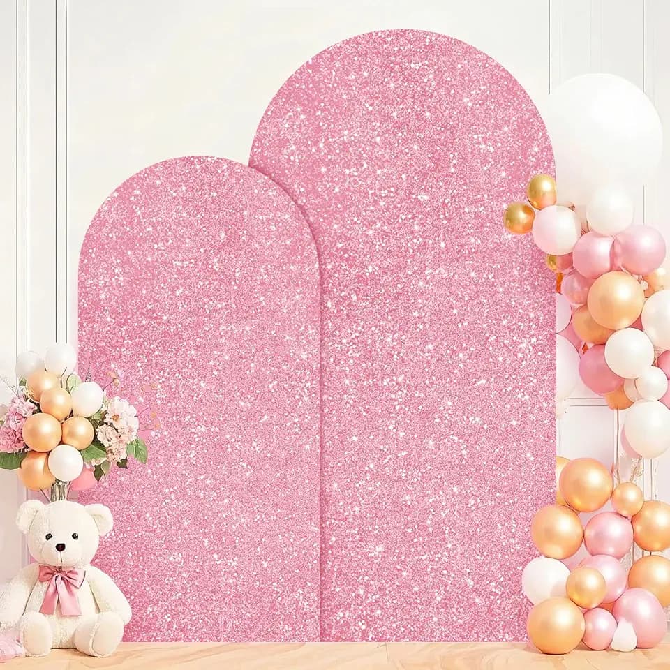Set of 2 Arch Backdrop Cover Pink Gold Arch Covers 7.2 and 6FT Sequin Wedding Arches Backrop Stands Cover Spandex Cover for Arched Backdrop for Photography Birthday Party Baby Shower Decor