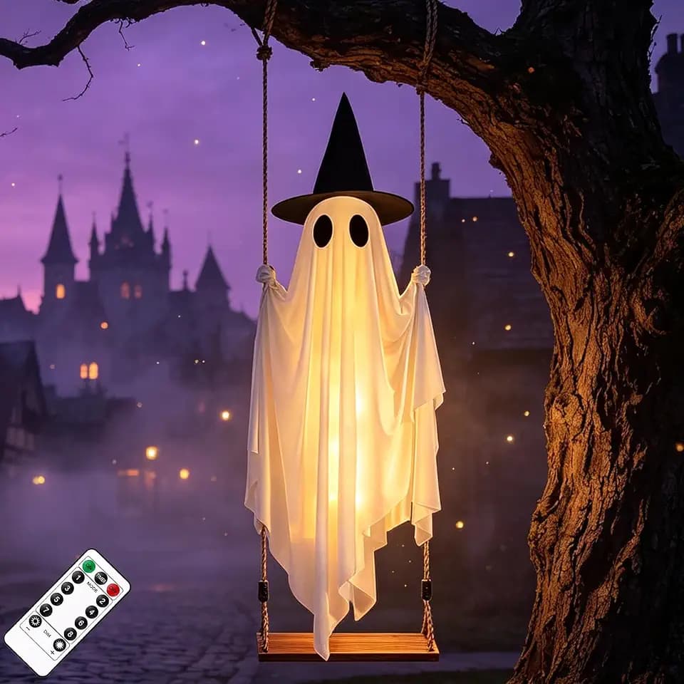 Halloween Decorations Outdoor, 5FT Hanging Ghost on Swing