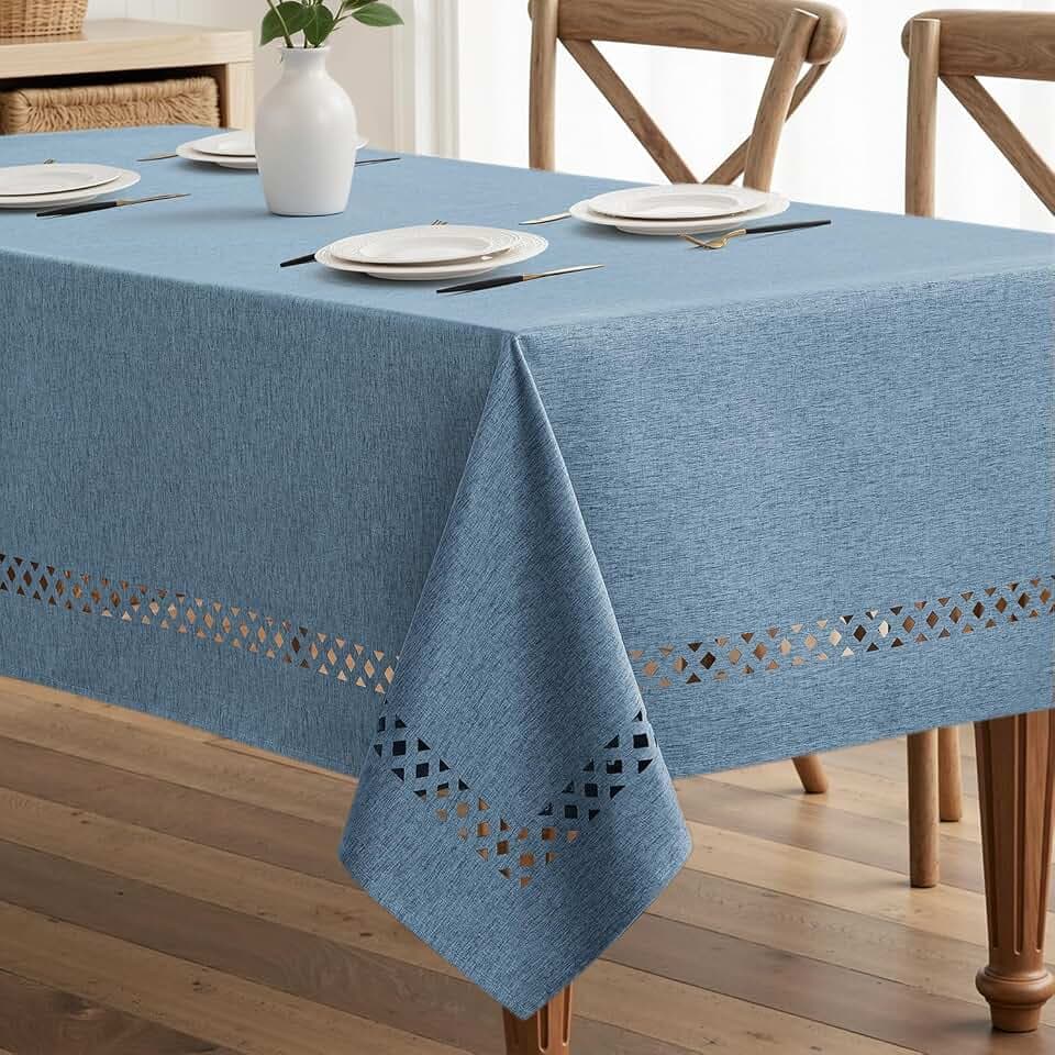 MIULEE Dusty Blue Tablecloth with Decorative Cutouts 60x120 inch