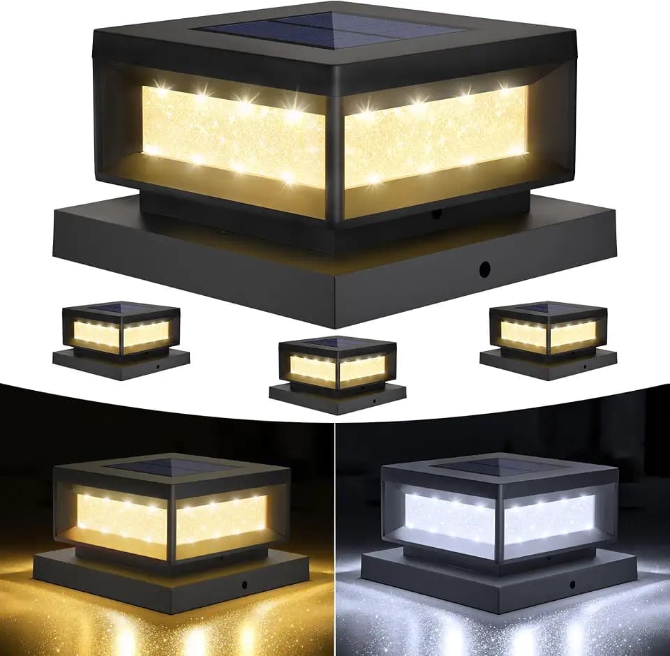 Mlambert 4 Pack Solar Post Lights, 4x4 6x6 Wood/Vinyl Fence Cap, Black