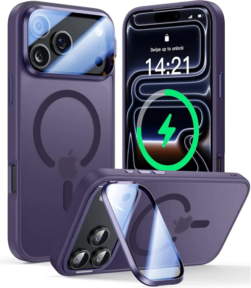 VOFATA for iPhone 18 Pro Max Case/iPhone 17 Pro Max Case with Camera Cover Stand [Fit for MagSafe][10FT Mil-Grade Protection][Built-in Camera Protector] Translucent Magnetic Phone Case, Purple