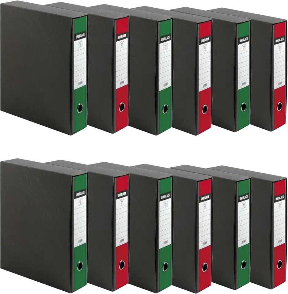 Pigna, Ordner mit 8 cm Rücken Uniblack, elegant und professionell, ideal für Büro und Studium, mit grauer Hülle, Format 28,5 x 33,5 x 8 cm, 12er-Pack