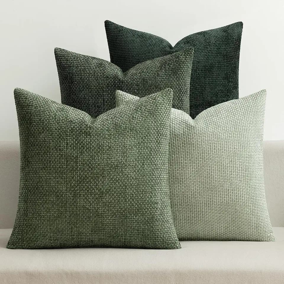 MIULEE Kissenbezug 40x40 cm Chenille Sofakissen 4er Set Grün Dekokissen