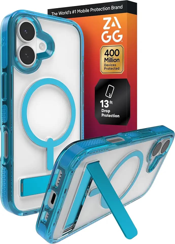ZAGG Santa Cruz Snap Case with Kickstand for iPhone 17 - Tranquil Blue, Drop Protection (13ft/4m), MagSafe Charging Compatible, ClearGuard Anti-Yellowing Technology, Scratch Resistant Phone Case