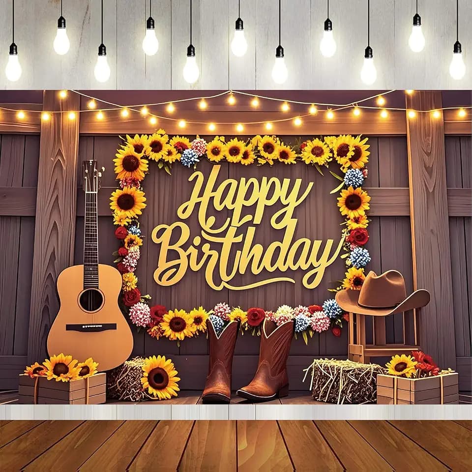 71x47 inch Rustic Country Wooden Happy Birthday Backdrops