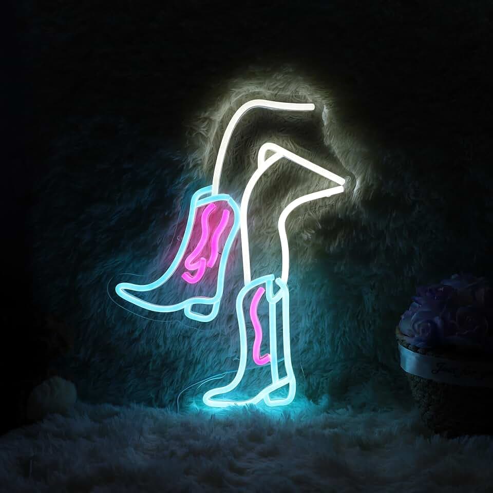Cowgirl Boots Neon Sign Cowgirl Legs LED Light Up Sign Dimmable for Girl Room Wall Decor Shoe Shop Birthday Gift 13"×15"