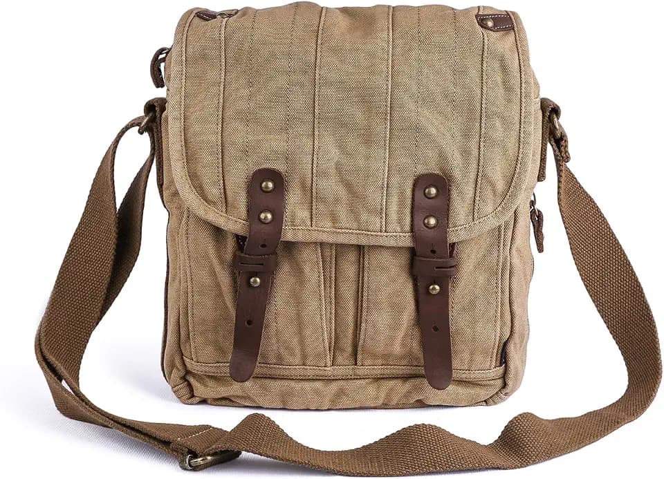 Gootium Vintage Canvas Umhängetasche Herren Messenger Bag Crossbody Satchel, Khaki, 25 cm, Kuriertasche