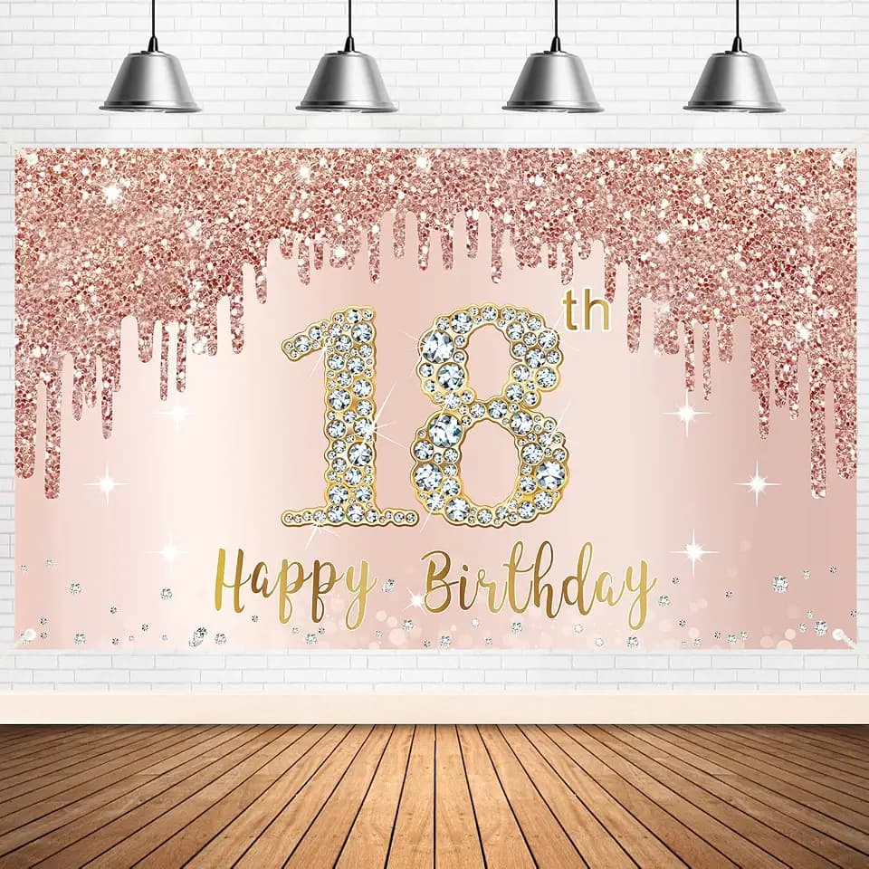 18th Birthday Decorations for Girls, Happy 18th Birthday Banner Backdrop