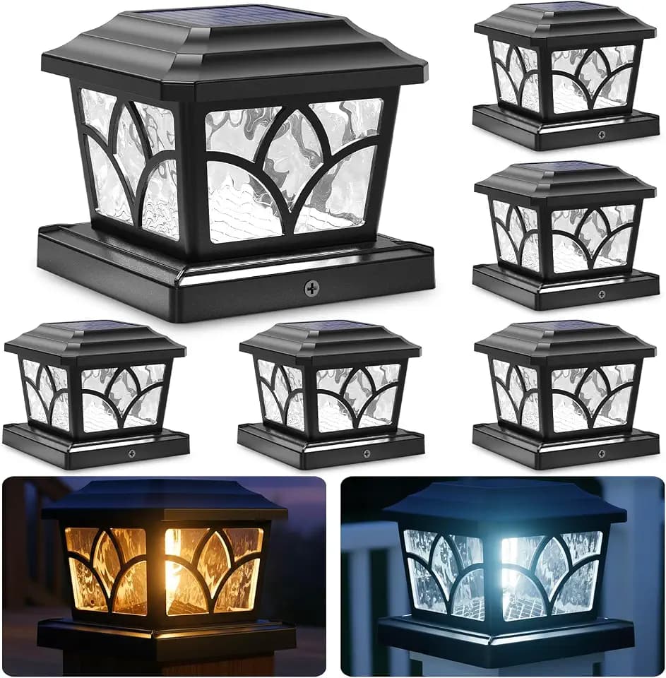SIEDiNLAR Solar Post Cap Lights Outdoor 4 Modes Aluminum Glass 6 Pack Black