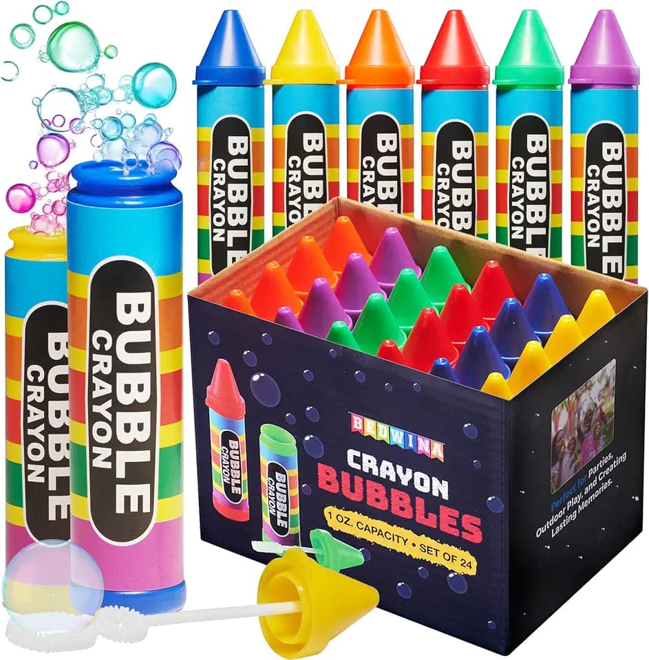 Crayon Bubble Bottles (24-Pack) Party Favors for Kids & Birthday Parties