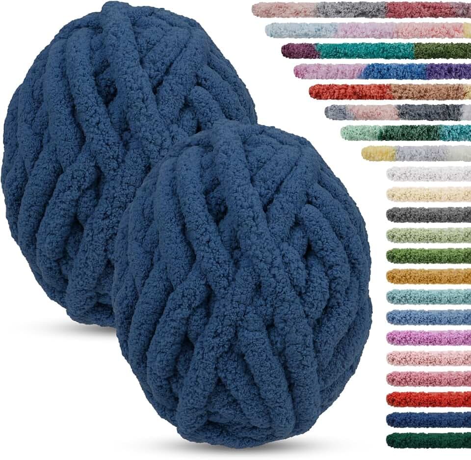 2 Stränge Armstricken Wolle für Decke Stricken 2cm x 25.6m Chenille Wolle zum Häkeln 226g Handstrickgarn Chunky Yarn, Dicke Schlauchgarn zum Handstricken Decken, Tasche, Haustier Bett