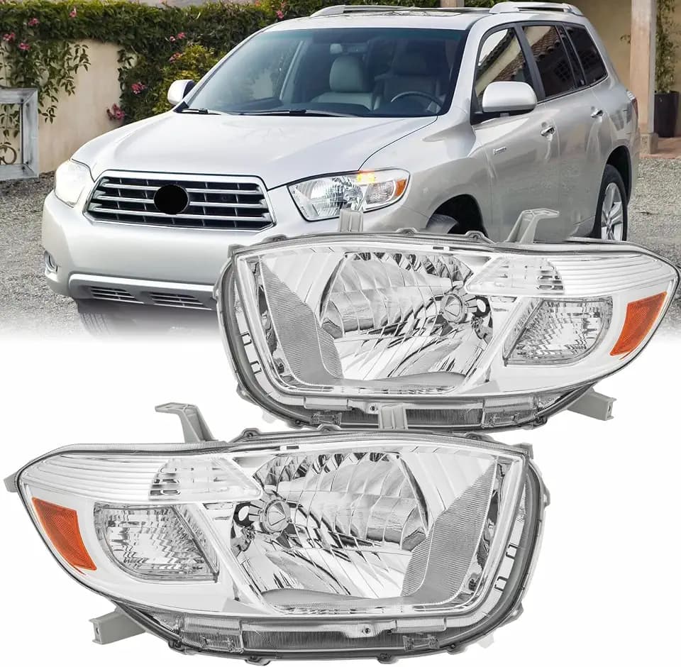 Headlight Assembly For 2008-2010 Toyota Highlander Headlamp Chrome Housing