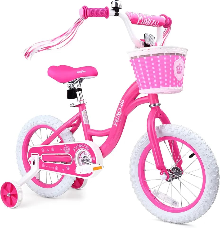bicystar Princess Girls Bike 12-18 Inch with Training Wheels, Ages 3-8 Pink