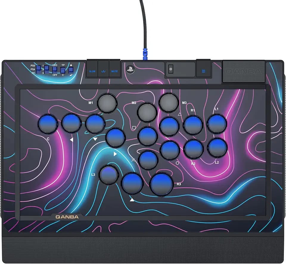 Qanba Sapphire S1 Leverless Arcade Controller Joystick for PlayStation 5 and PlayStation 4 and PC (Fighting Stick) Officially Licensed Sony Product，Detachable Joystick，Tournament Grade for Fighting Games