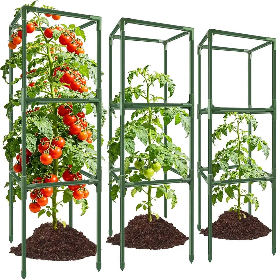 3 Pack 49" Square Tomato Cages, Heavy Duty Steel Garden Trellis Kit