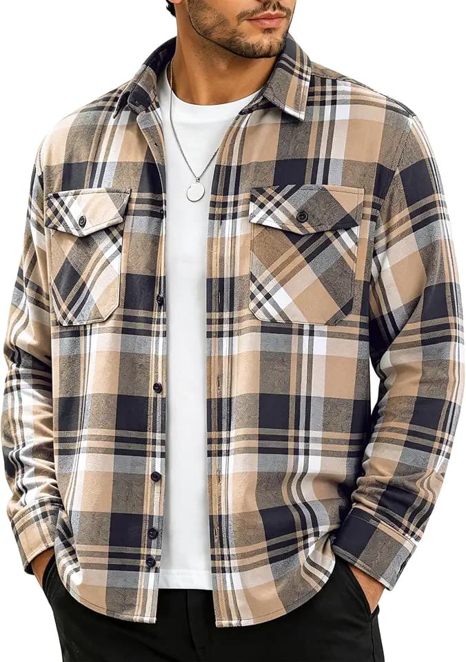 ZITY Mens Flannel Shirt Long Sleeve Plaid Shirt with Pocket Shirts