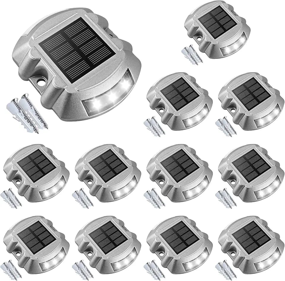 VOLISUN Solar Deck Driveway Dock Lights,Solar Pathway Lights,White 12 Pack