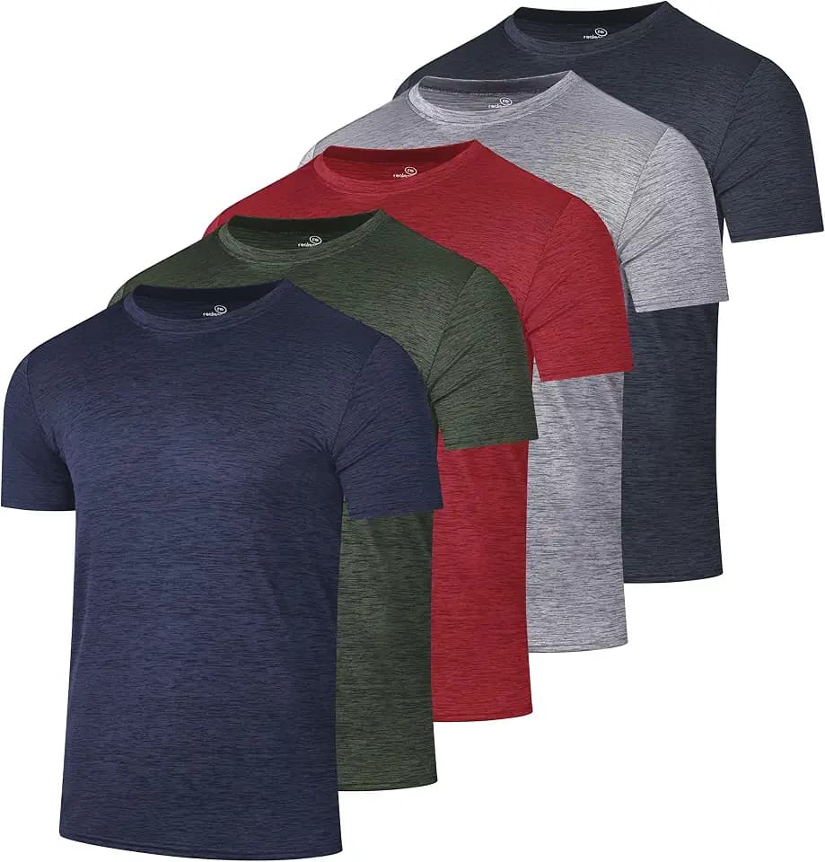 5 Pack Men's Dry Fit Workout T Shirts Crew Neck Athletic Gym Running Tees