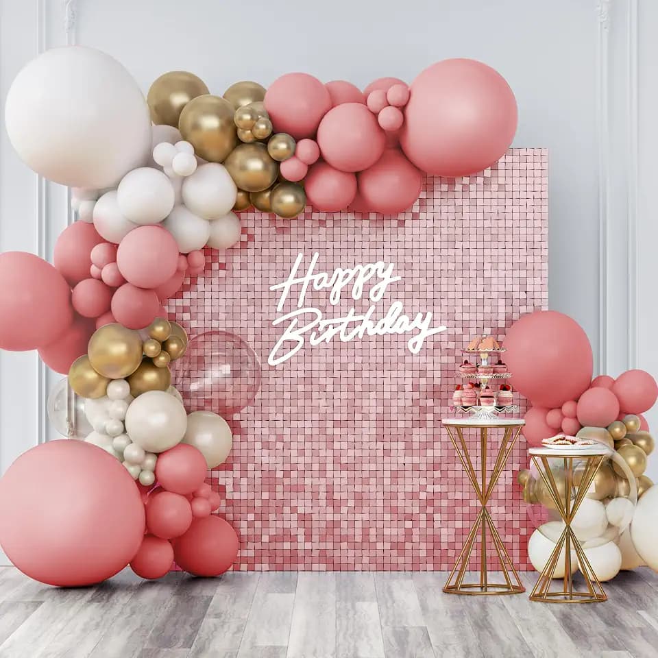 Shimmer Wall Backdrop Matte Pink Square Sequin Wall Panel Backdrop Decor for Wedding, Anniversary, Birthday, Party, 12 Panels