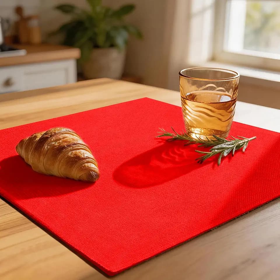 Linen Type Fabric Placemats Set of 4, Machine Washable, Heat Resistant, Wrinkle Free Thick Polyester Kitchen Place Mats for Dining Table (Red)