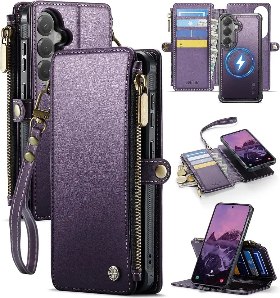 for Galaxy S24 Plus- Phone Case Wallet Magnetic Detachable, Purple