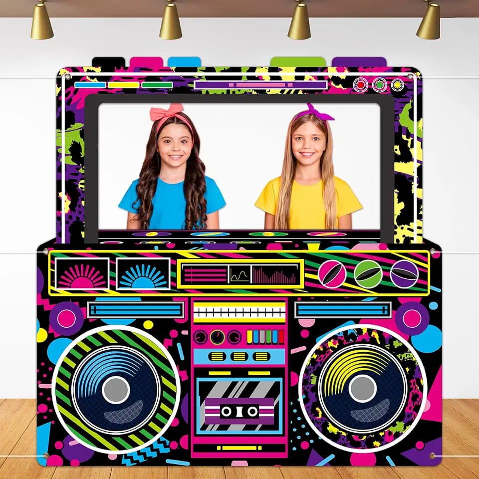 80s 90s Party Decorations Neon Radio Boombox Photo Booth Props Frame