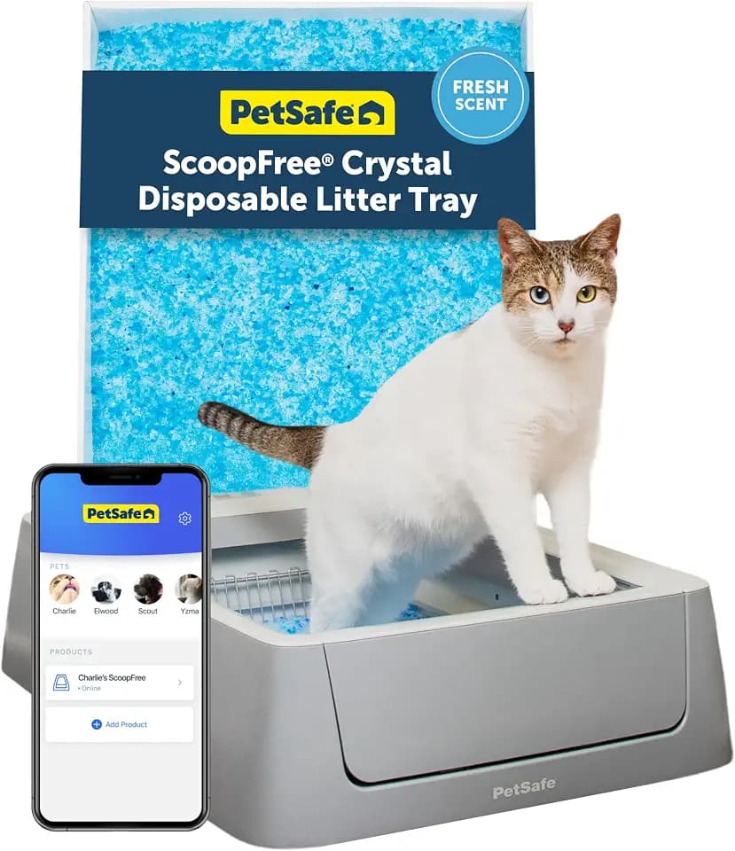 PetSafe ScoopFree Complete Smart Self-Cleaning Cat Litter Box - WiFi & App Enabled - Hands-Free Cleanup with Disposable Crystal Trays - Less Tracking, Superior Odor Control - Includes Disposable Tray