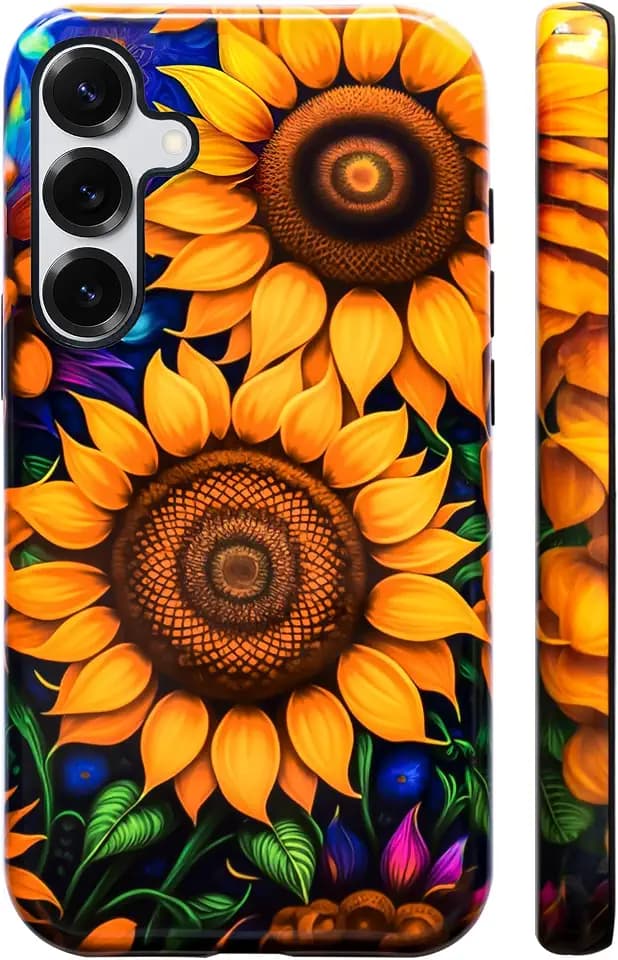 Bcov Dual-Layer Case for Galaxy S25 FE,Beautiful Sunflowers Shockproof Hybrid Hard Shell + Silicone Cover Protective Phone Case for Samsung Galaxy S25 FE