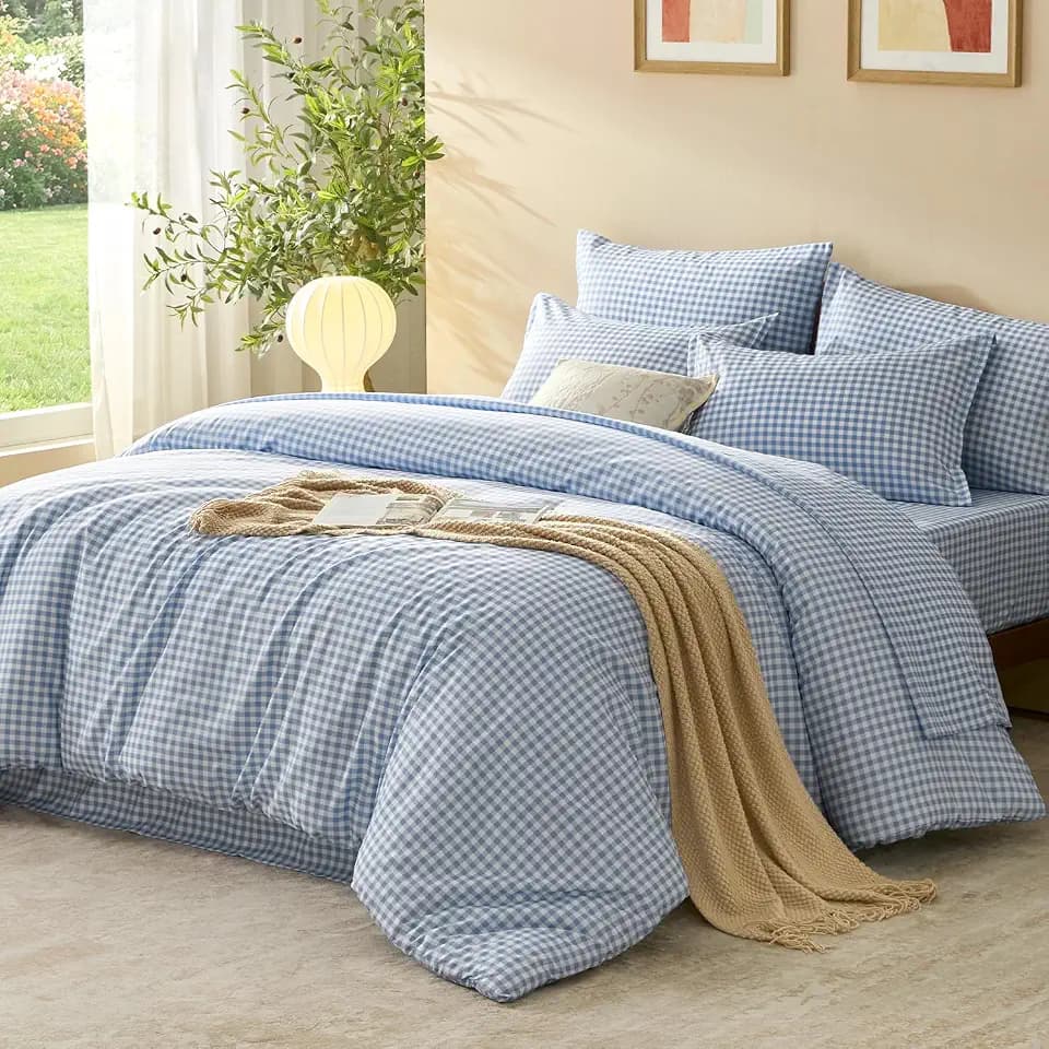 Litanika Full Size Comforter Sets 7 Pieces Cornflower Blue Gingham