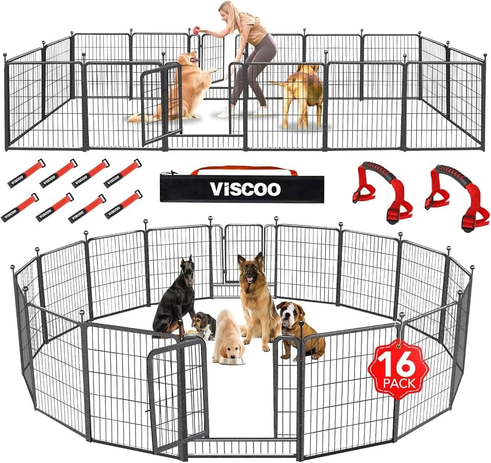 VISCOO Dog Playpen Outdoor, 16 Panels 32" H Dog Pen Indoor, Metal Dog Fence