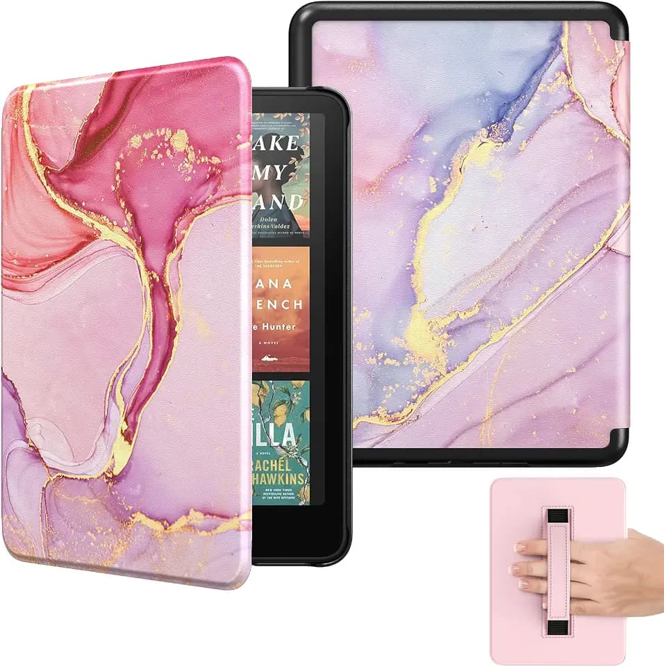 MoKo Case for 7" Kindle Paperwhite 12th Gen 2024, Light Pink Gold Marble
