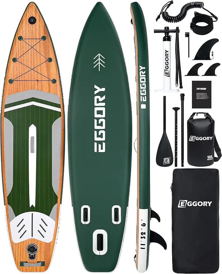 Stand Up Paddle Surfboard, aufblasbar, komplettes Zubehör für Paddelbretter, verstellbare Paddelpumpe, Reiserucksack, Schultergurt (Green White 1)