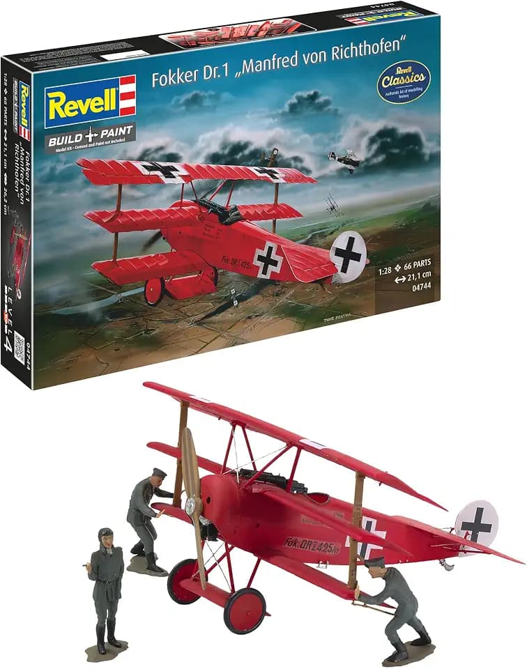 Revell RV04744 Modellbausatz Flugzeug 1:28 - Fokker Dr.1 Manfred von Richthofen im Maßstab 1:28, Level 4, originalgetreue Nachbildung mit vielen Details, 04744