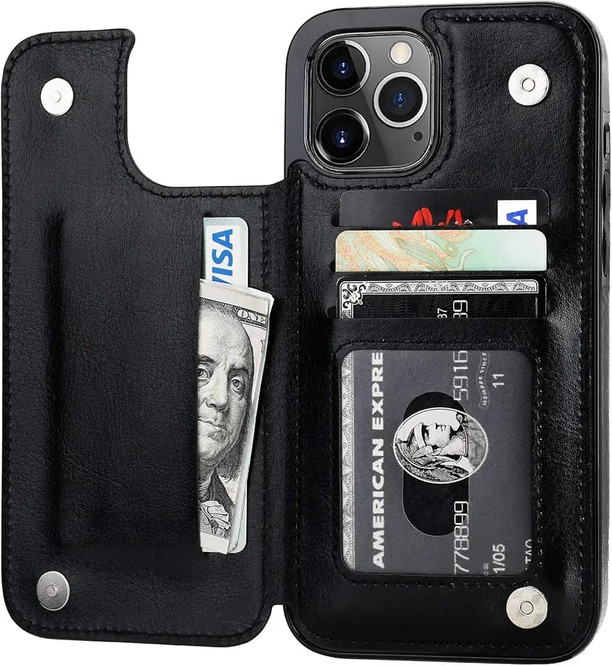 ONETOP for iPhone 12 Pro Max Wallet Case with Card Holder,Black