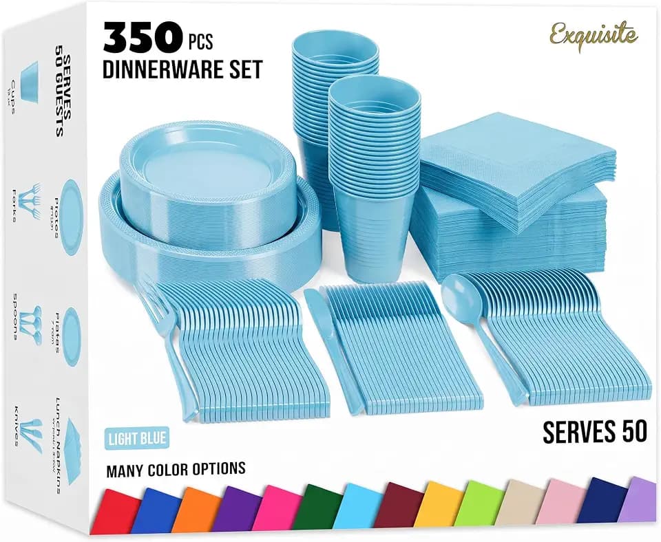 Exquisite 350 Pcs Light Blue Plates and Napkins Party Supplies Plate Sets