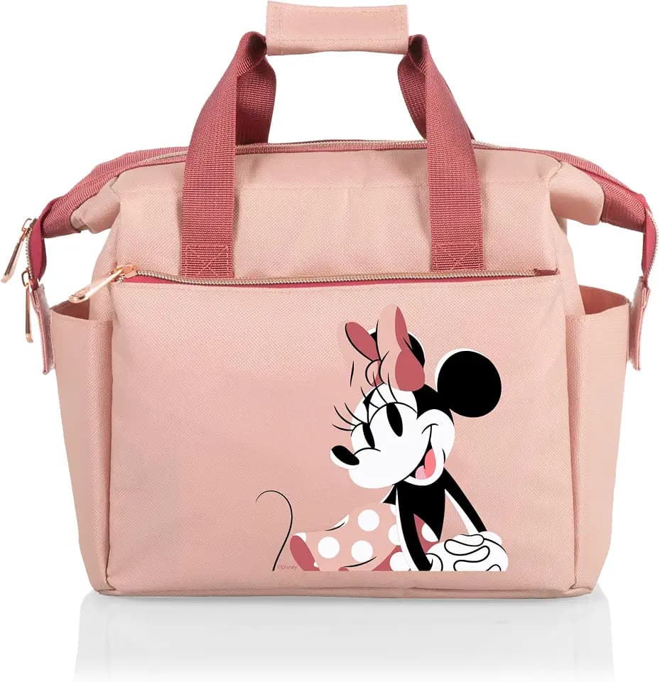 PICNIC TIME Disney Minnie Mouse On The Go Insulated Lunch Bag, Soft Cooler Lunch Box, Leak Resistant Reusable Lunch Tote, Work Lunchbox, Thermal Cooler Bag with Dual Compartments (Pink)