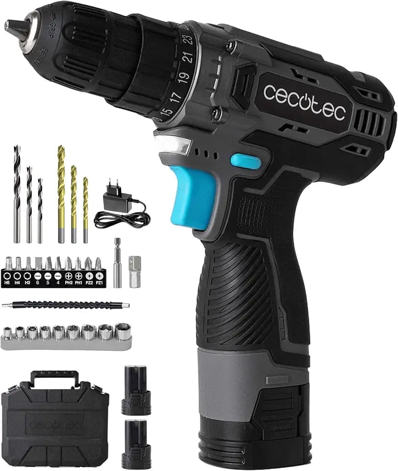 Cecotec Akkuschrauber mit 2 Akkus 16V und 2000mAh PowerForce 1620 Easy Hand. 2 Geschwindigkeitsstufen bis 1500 U/min, Drehmoment von 38Nm, einstellbar in 25+1 Stufen, inklusive Koffer und Zubehör