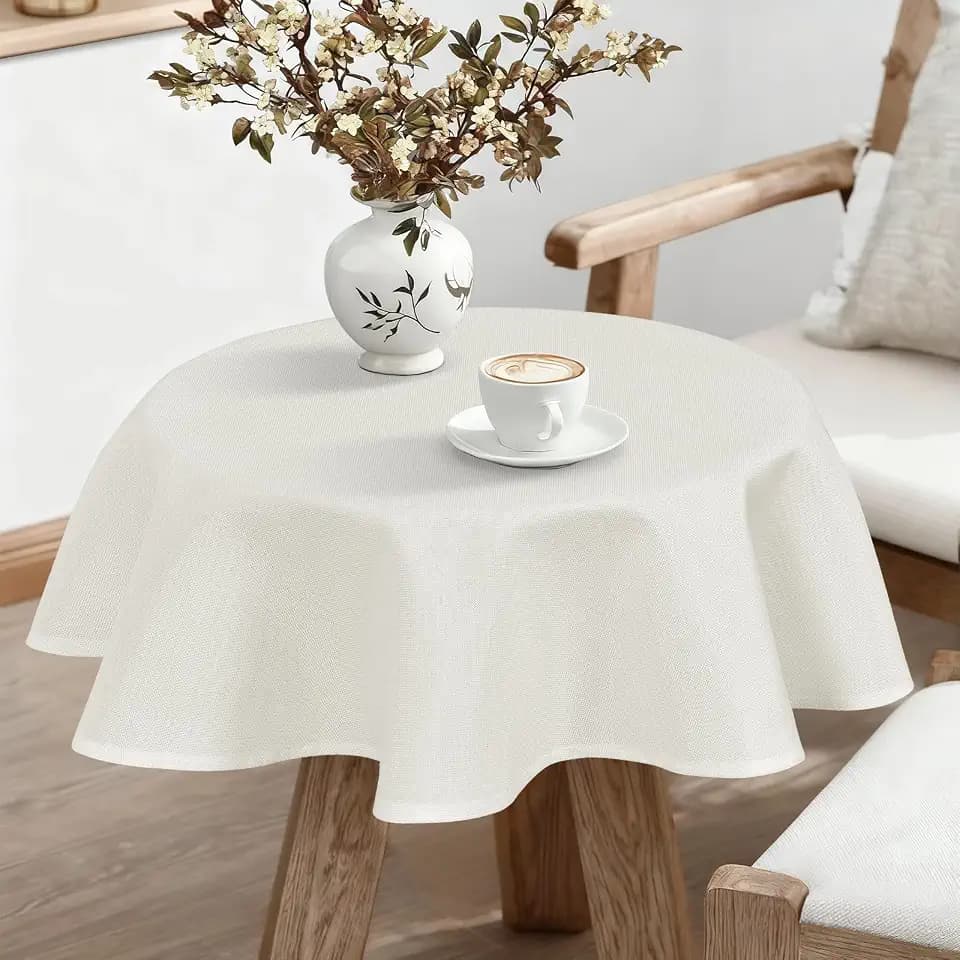 JIUZHEN Round Textured Table Cloth Linen Wrinkle Free Stain Resistant Farmhouse Decorative Circular Tablecloth for Kitchen, Dining, Party, Wedding, Outdoor Use (30 Inch Round,White)