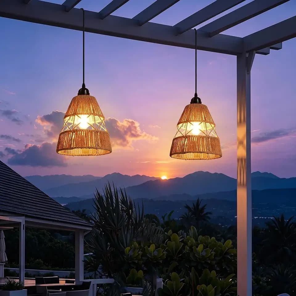 Battery powered Remote Control Hanging Pendant Light , Hand knitting 2 Pack