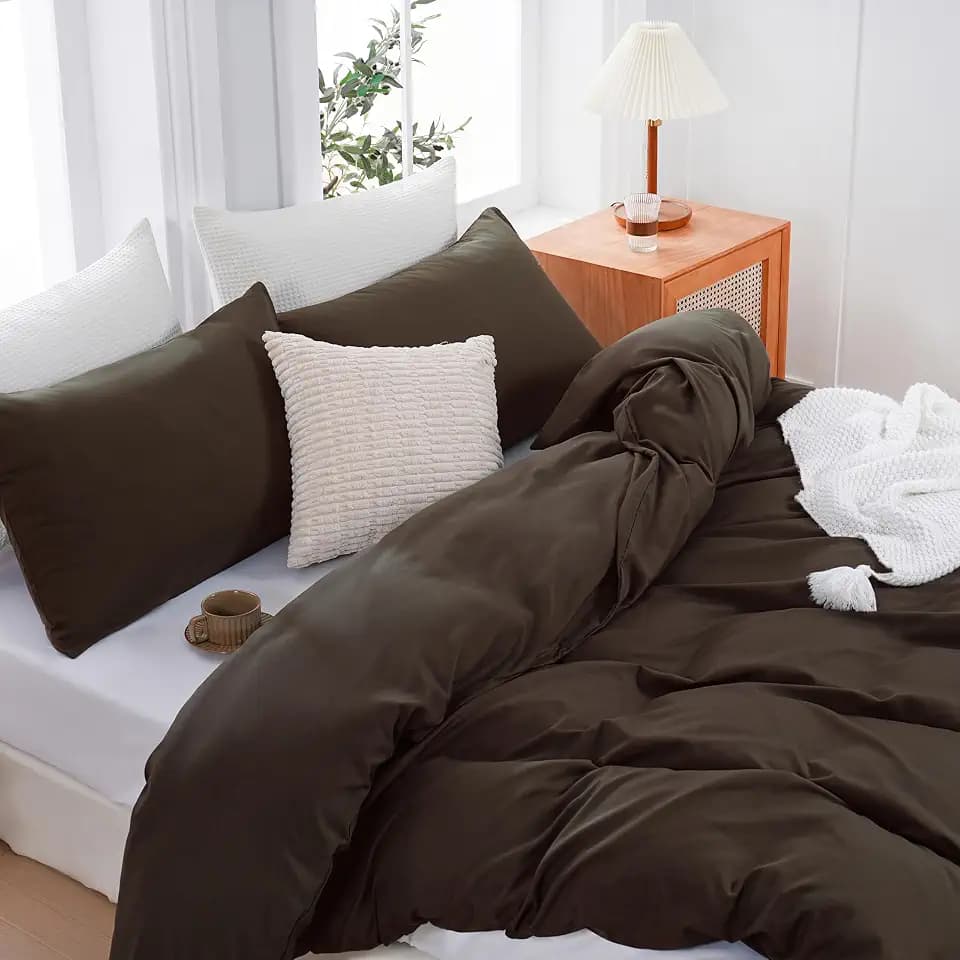 Brown Duvet Cover Set Ultra Soft and Comfy, Queen