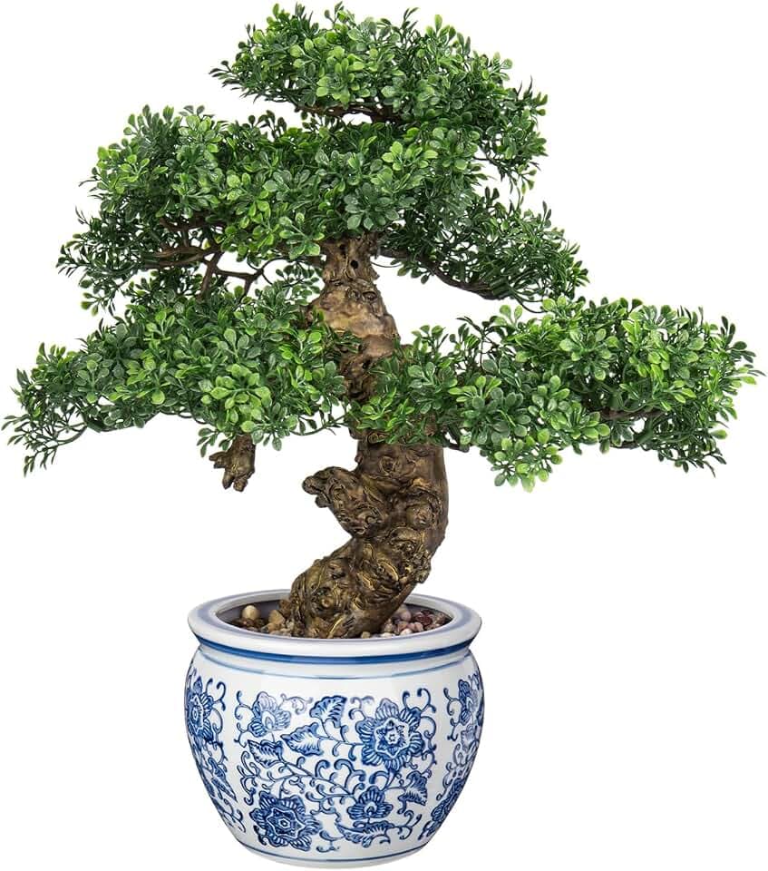 Briful Kunstbonsai Naturgetreue Kunstpflanze Wie Echt Künstliche Bonsaibaum mit Keramiktopf für Bad Büro Fensterbank Dekoration, Höhe 43cm