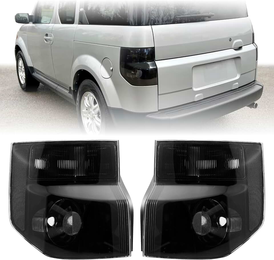 USR 03-08 YH1/YH2 SUV Tail Light – Rear Tail Lamps (Left + Right) Pair - Compatible with 2003-2008 Honda Element Compact SUV All Models/LX/EX (LIGHT SMOKE LENS with BLACK CHROME HOUSING)