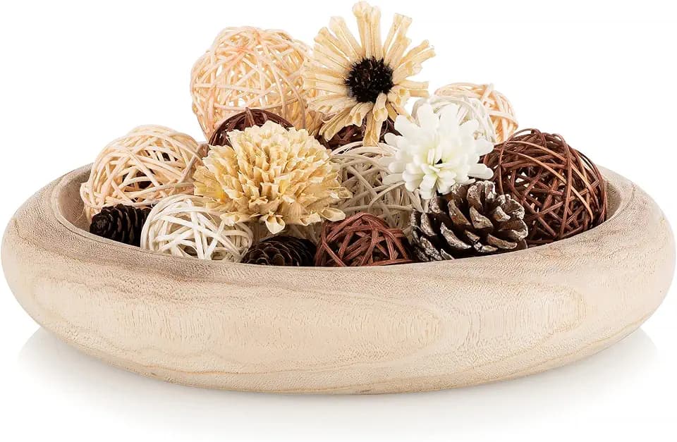 Hanobe Dekoschale Holzschale Deko Schale: Rund Schlüssel Schale Holz Obstschale Groß 32cm Tischdeko Vintage Dekoschalen Gross Holzschalen Rundes Tisch Dekoration für Wohnzimmer Adventskranz Kerzen