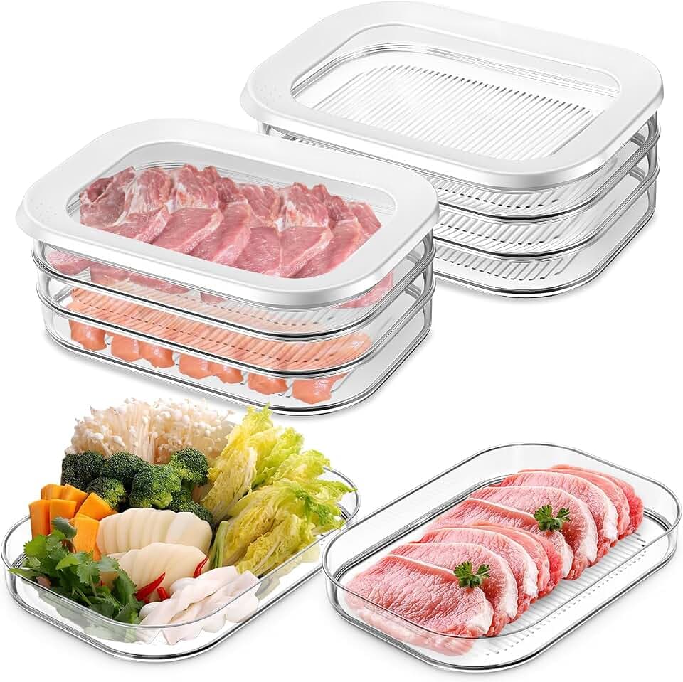 6 Pcs Deli Meat Container for Fridge Stackable Bacon Cheese Container Lunch Meat Food Storage Boxes with Lid for Cold Cuts, Cheese, Lunchmeat, Salami