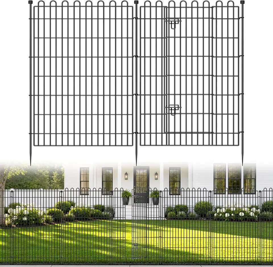 Garden Fence Outdoor for Yard with Gate, 48in x 23.6ft, 10 Panels