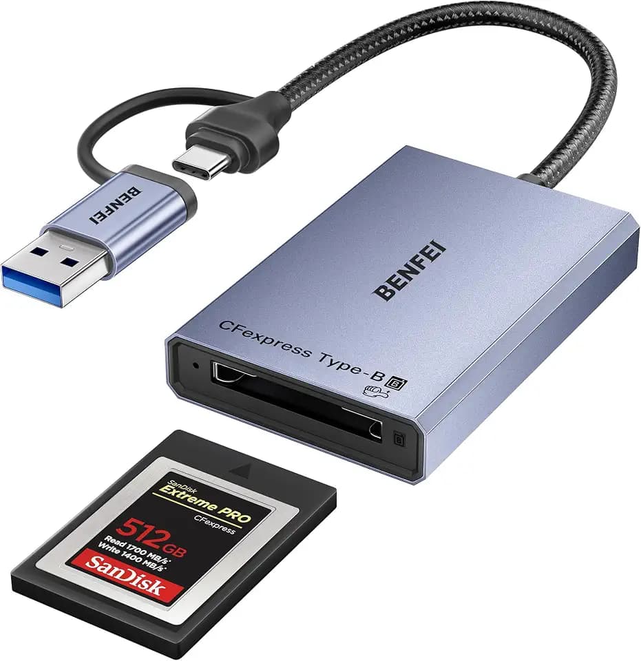 BENFEI CFexpress Type B Card Reader with USB 3.2 (Gen 2) 10Gbps, USB-C&USB-A 2-in-1 Type B CFexpress Adapter, Compatible with Windows/Mac/Linux/Android(Not for XQD Card)